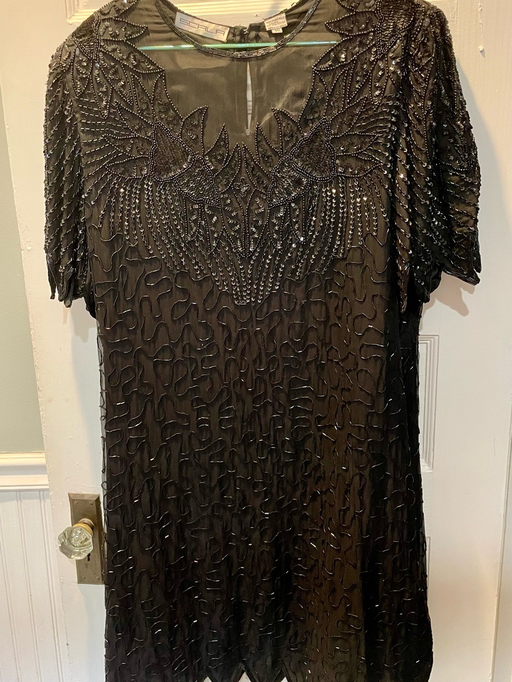 Vintage Black Scala Beaded Evening Dress, Size 3X, 100% Silk
